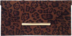 JNB Faux Suede Flat Leopard Envelope Clutch