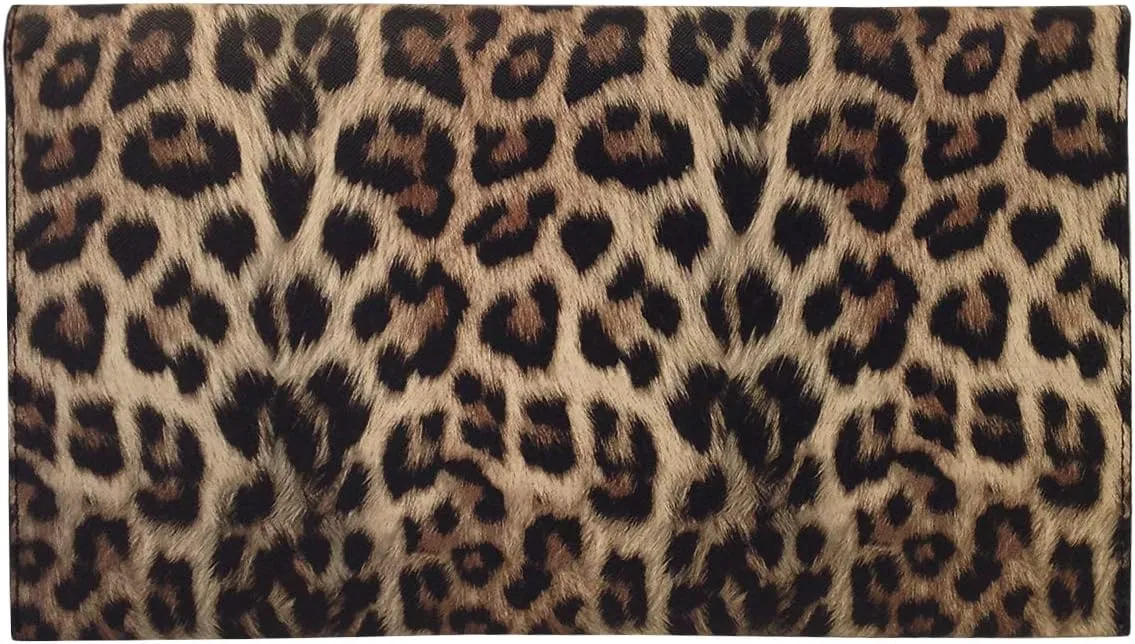 JNB Synthetic Leather Flat Envelope Leopard Print Clutch
