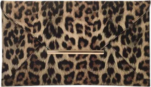 JNB Synthetic Leather Flat Envelope Leopard Print Clutch