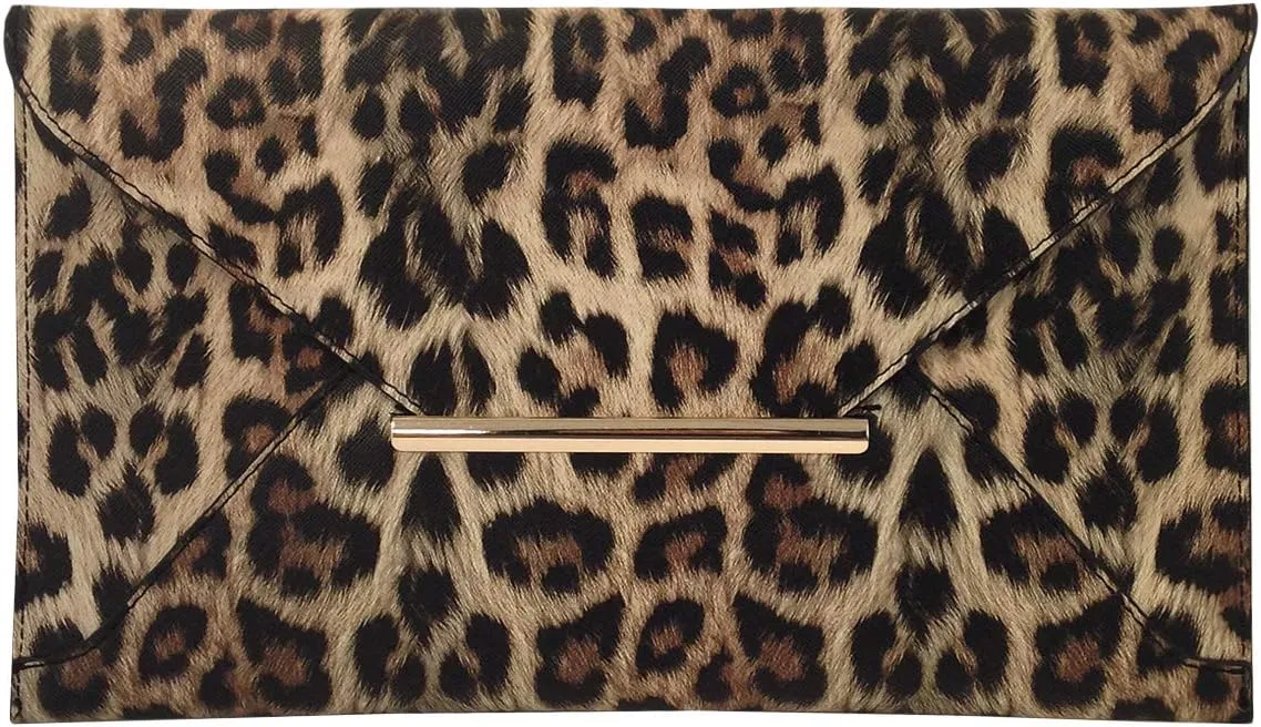 JNB Synthetic Leather Flat Envelope Leopard Print Clutch