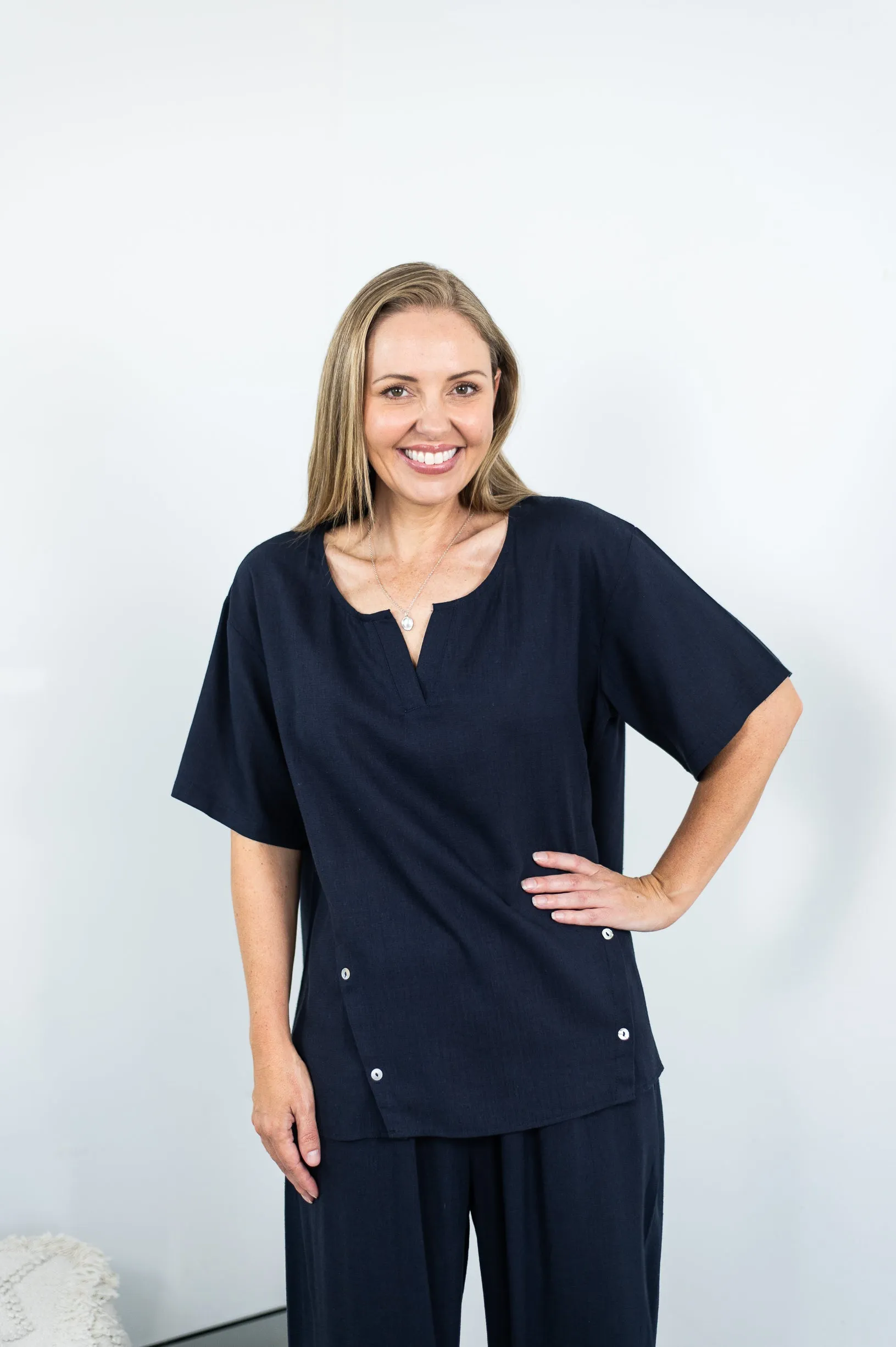 Jolie Saule Button Detail Shift Blouse Natural Beige 8