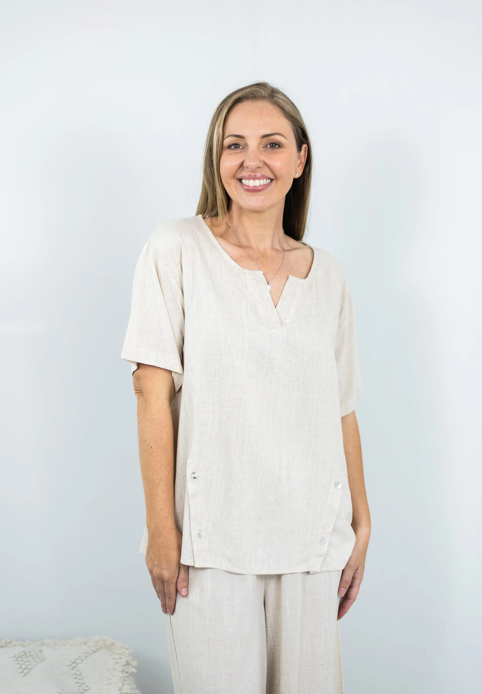 Jolie Saule Button Detail Shift Blouse Natural Beige 8