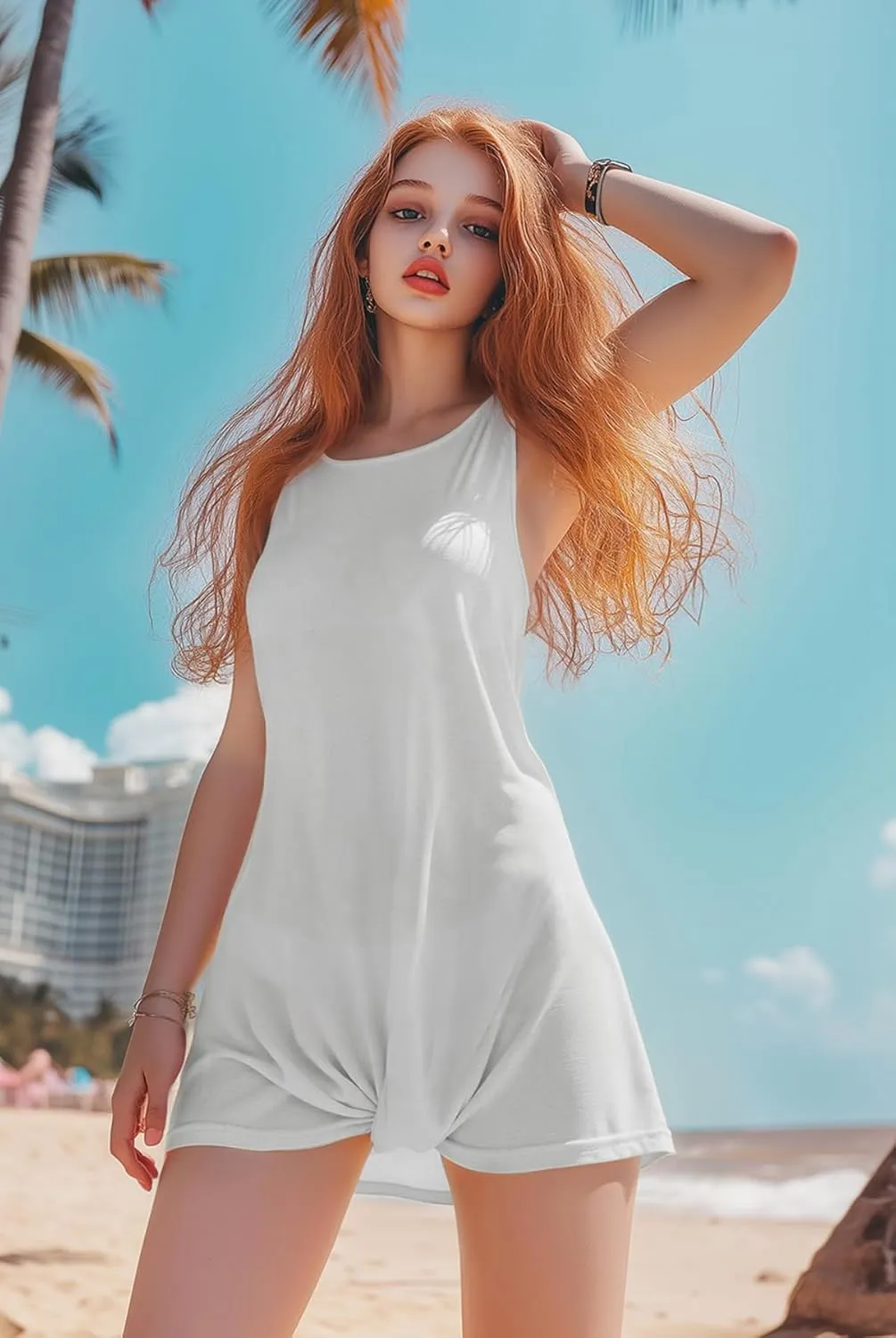 Jpuica Women's Sheer Beach Cover Up Sleeveless Swimsuit Wrap Lightweight Twisted Tank Design Swimwear