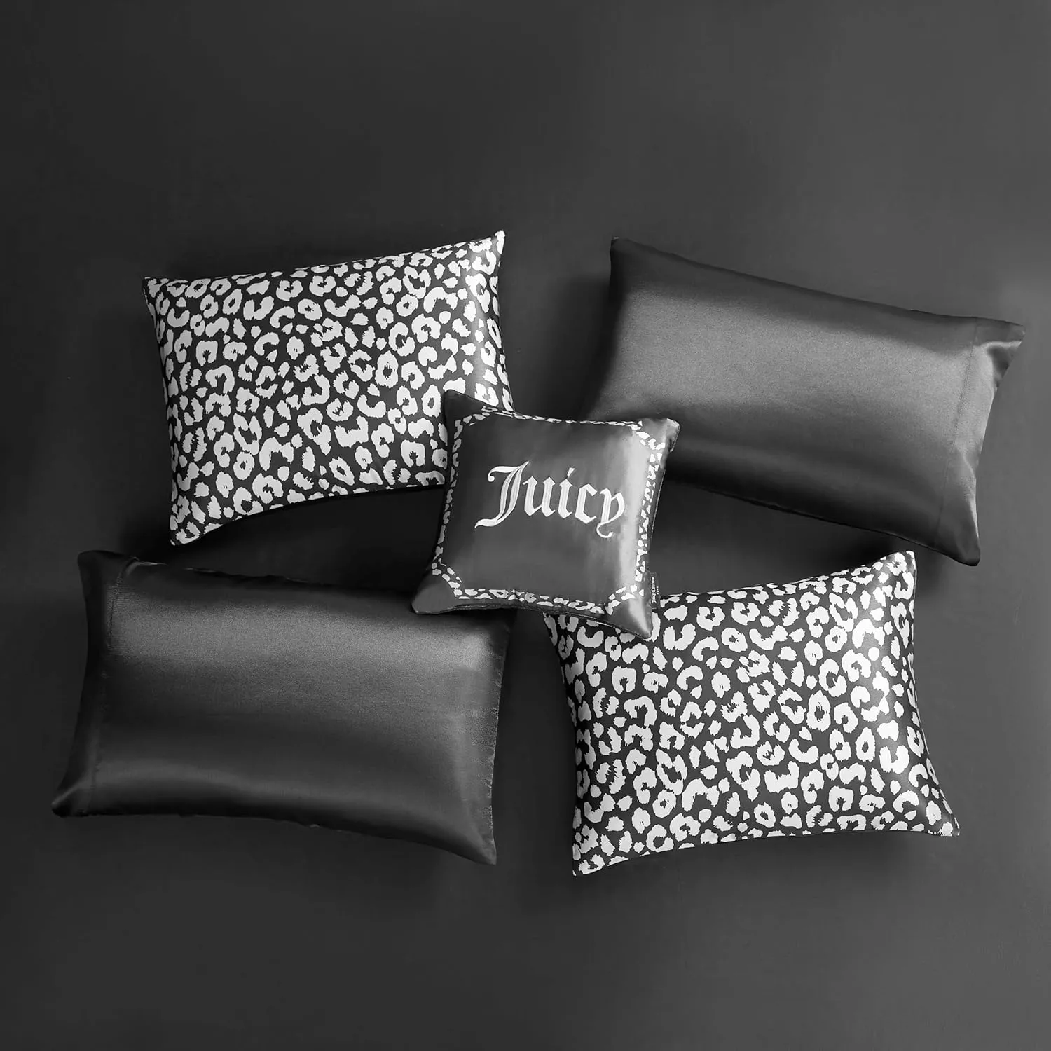 Juicy Couture Modern Black Leopard Satin Queen Comforter Set - Luxury Bed in a Bag – Soft & Stylish 8-Piece Bedding Collection