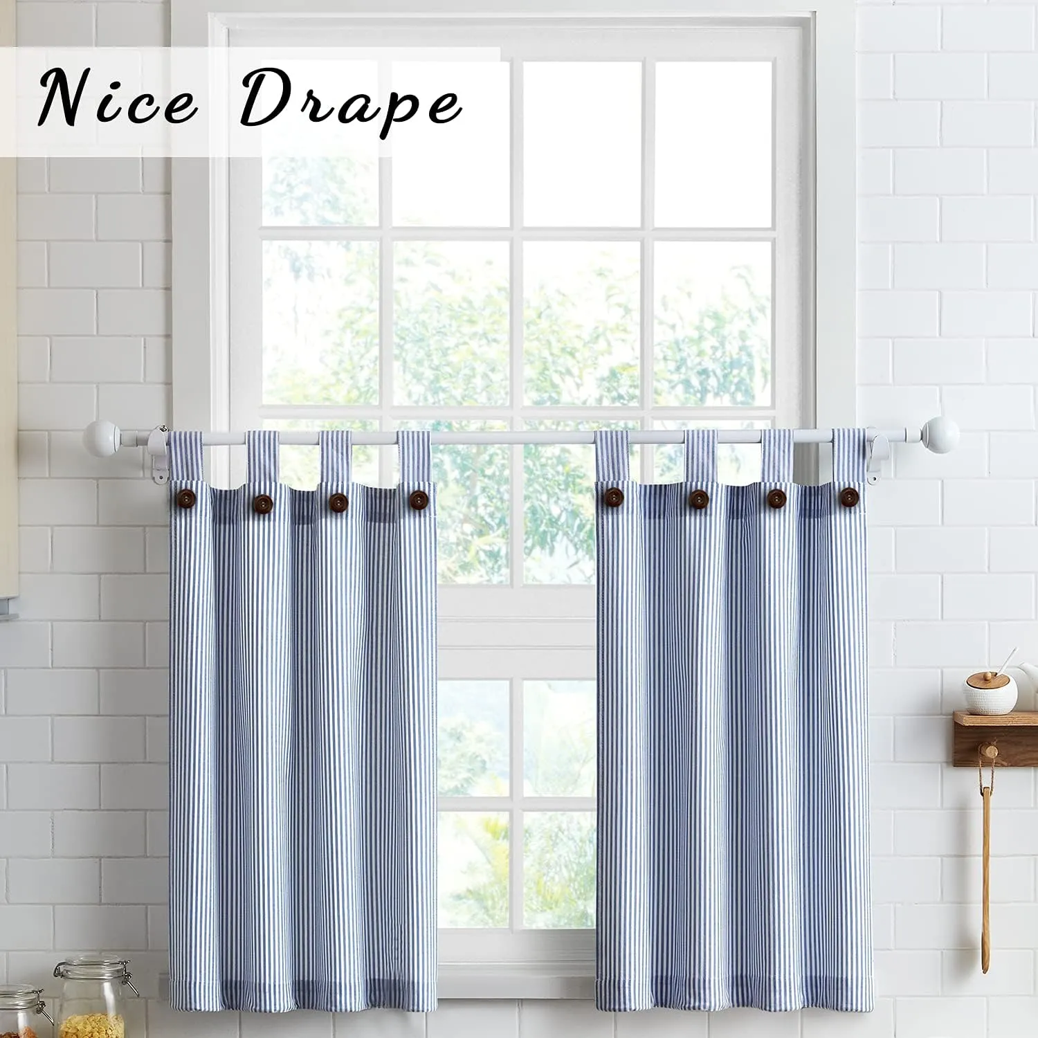 July Joy Short Curtains 36 Inches Long for Kitchen Window Tab Top of 3 Pieces Cafe Curtains for Smart Half Window 56" x 36", Navy