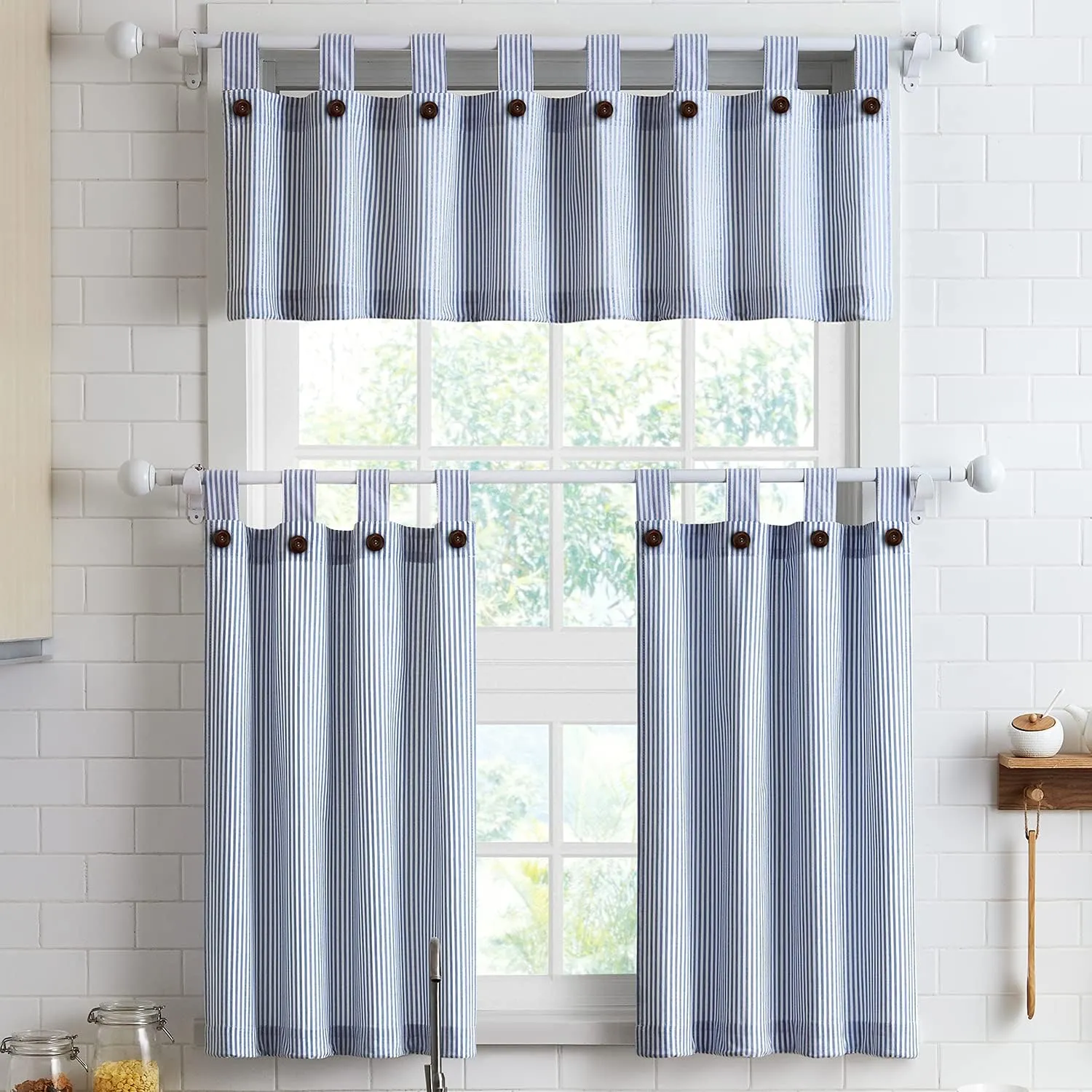 July Joy Short Curtains 36 Inches Long for Kitchen Window Tab Top of 3 Pieces Cafe Curtains for Smart Half Window 56" x 36", Navy