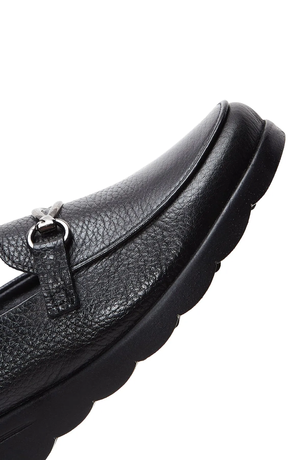 Kadın Siyah Deri Dolgu Topuklu Loafer