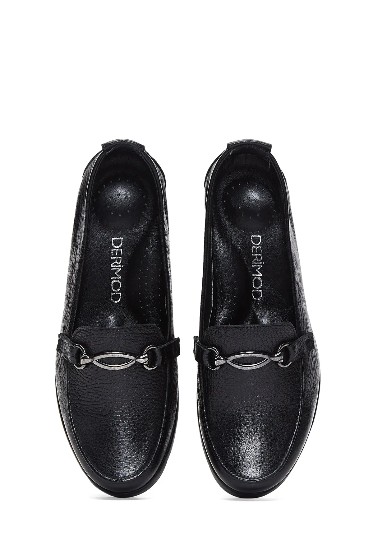 Kadın Siyah Deri Dolgu Topuklu Loafer