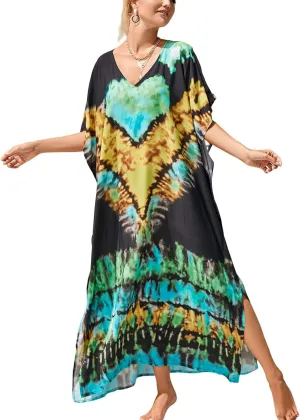 Kaftan Dresses for Women Plus Size Bathing Suit Cover up Vneck Batwing Dress Loose fit Moroccan Caftan mumu Dresses