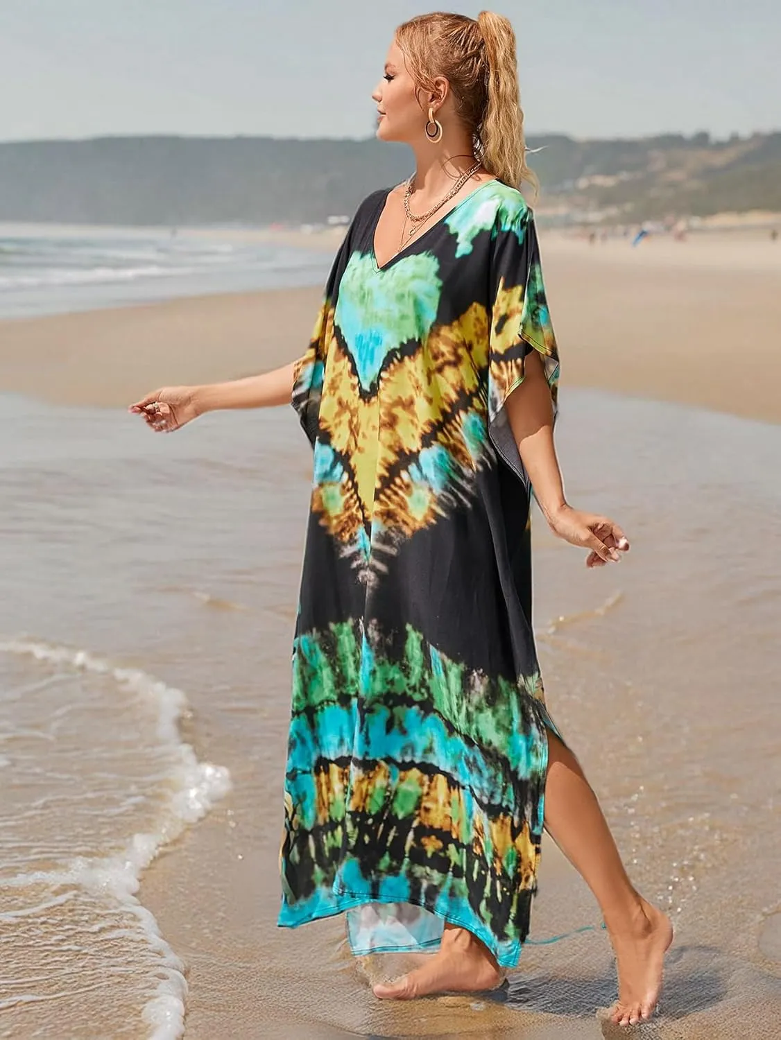 Kaftan Dresses for Women Plus Size Bathing Suit Cover up Vneck Batwing Dress Loose fit Moroccan Caftan mumu Dresses