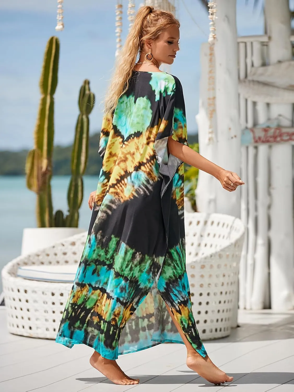 Kaftan Dresses for Women Plus Size Bathing Suit Cover up Vneck Batwing Dress Loose fit Moroccan Caftan mumu Dresses
