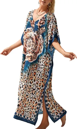 Kaftan Dresses for Women Plus Size Bathing Suit Cover up Vneck Batwing Dress Loose fit Moroccan Caftan mumu Dresses