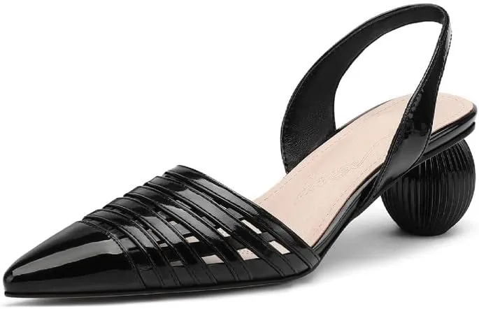 KAGAA Patent Leather Sheepskin Pointed Toe Slip-on Sandals, Alien Heels mid Heel Comfortable Casual Women Pumps s20s51