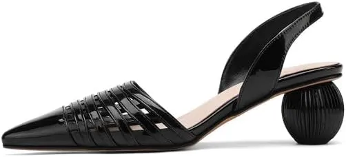 KAGAA Patent Leather Sheepskin Pointed Toe Slip-on Sandals, Alien Heels mid Heel Comfortable Casual Women Pumps s20s51