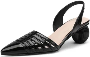 KAGAA Patent Leather Sheepskin Pointed Toe Slip-on Sandals, Alien Heels mid Heel Comfortable Casual Women Pumps s20s51