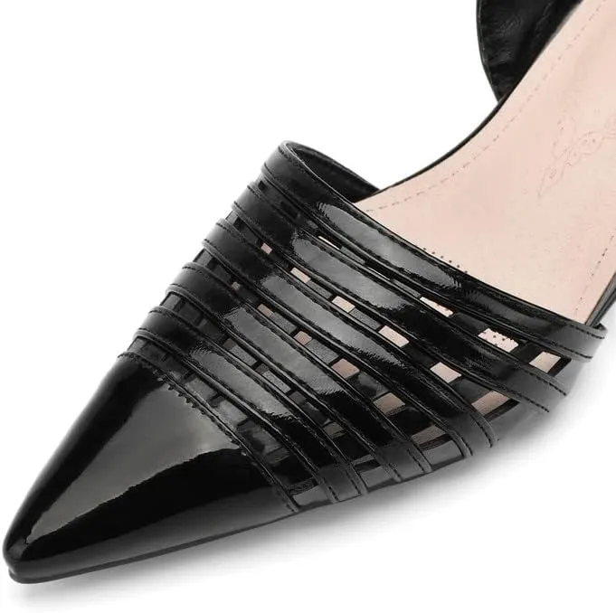 KAGAA Patent Leather Sheepskin Pointed Toe Slip-on Sandals, Alien Heels mid Heel Comfortable Casual Women Pumps s20s51
