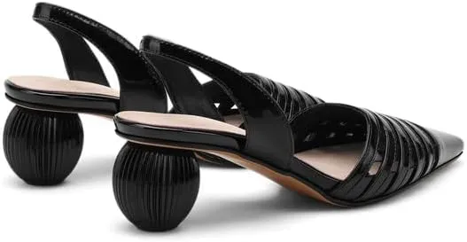 KAGAA Patent Leather Sheepskin Pointed Toe Slip-on Sandals, Alien Heels mid Heel Comfortable Casual Women Pumps s20s51