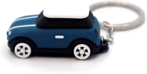 Keychain with MINI Cooper(Silicone Model), 3D OM, Stylish Cute Adorable, Silver Chain (Blue),KM1-B1