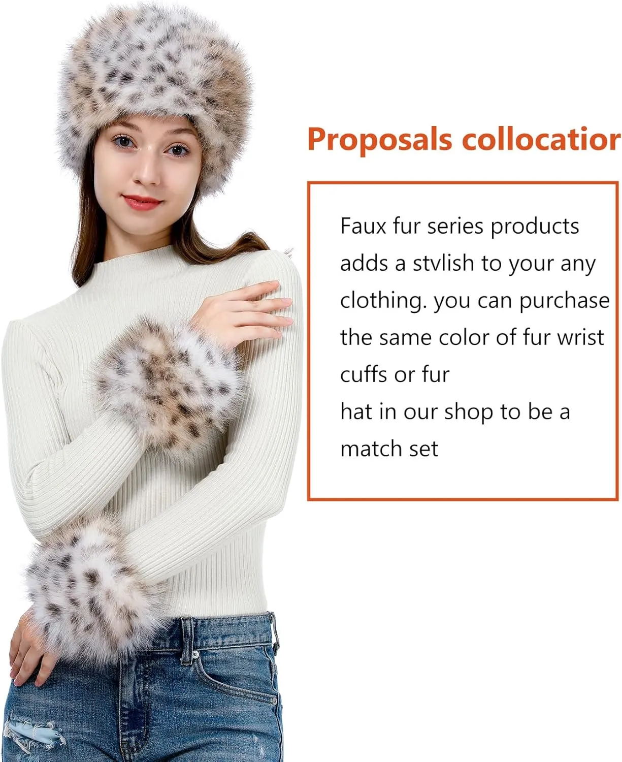LA CARRIE Women's Faux Fur Hat for Winter with Stretch Cossack Russian Style White Warm Cap
