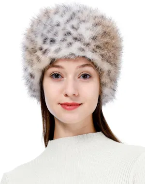 LA CARRIE Women's Faux Fur Hat for Winter with Stretch Cossack Russian Style White Warm Cap