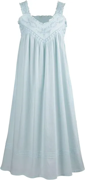LA CERA Womens Cotton Nightgown Summer Nightgowns for Women 100% Cotton Chemise - Blue - 1X