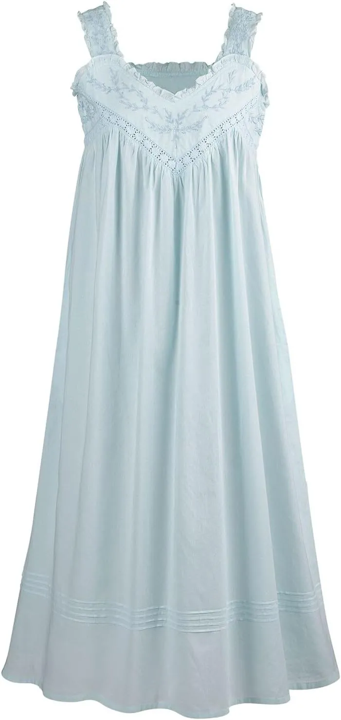 LA CERA Womens Cotton Nightgown Summer Nightgowns for Women 100% Cotton Chemise - Blue - 1X