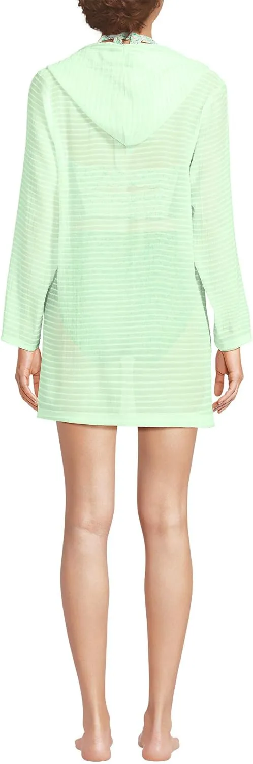 Lands' End Women's Cotton Jersey Long Sleeve Hooded Swim Cover-up Dress
