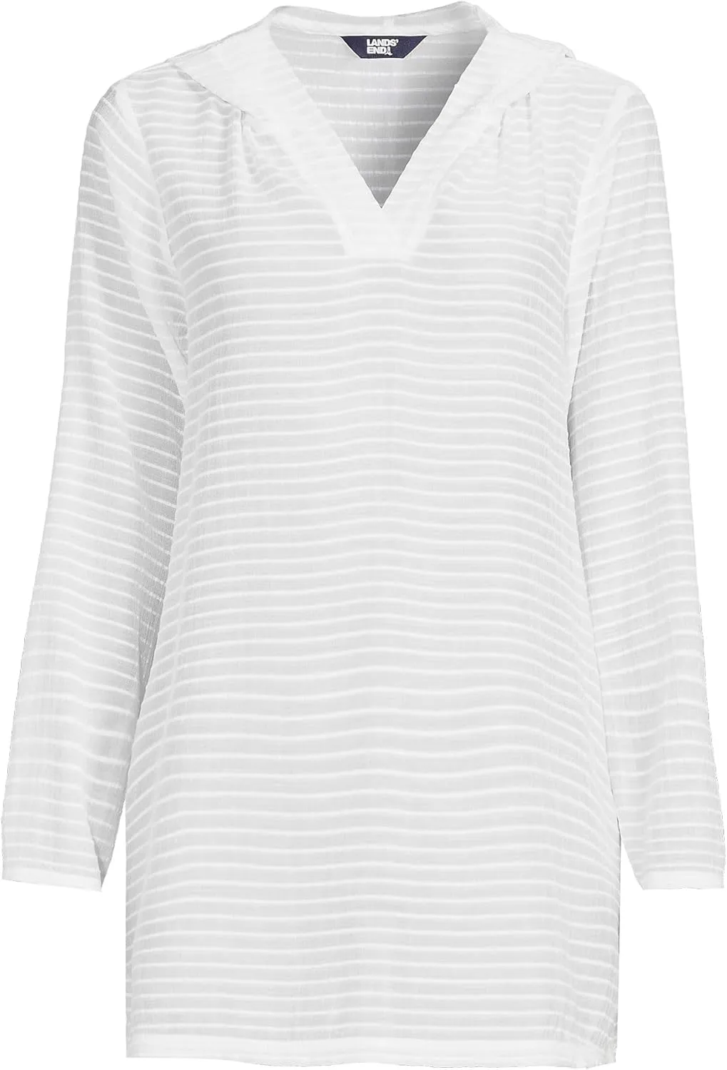 Lands' End Women's Cotton Jersey Long Sleeve Hooded Swim Cover-up Dress