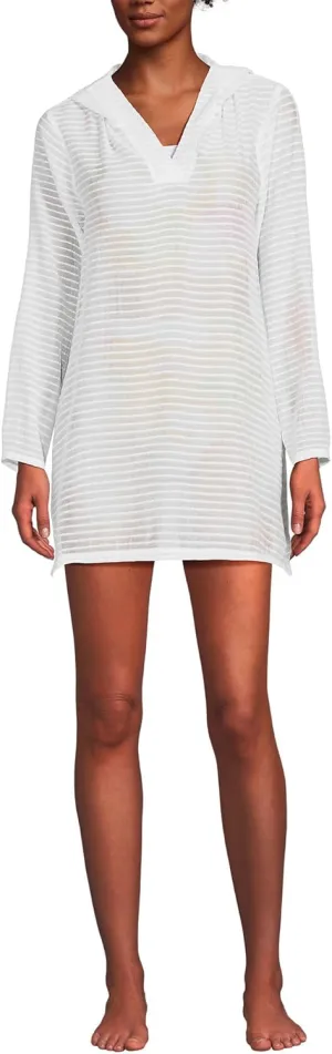 Lands' End Women's Cotton Jersey Long Sleeve Hooded Swim Cover-up Dress