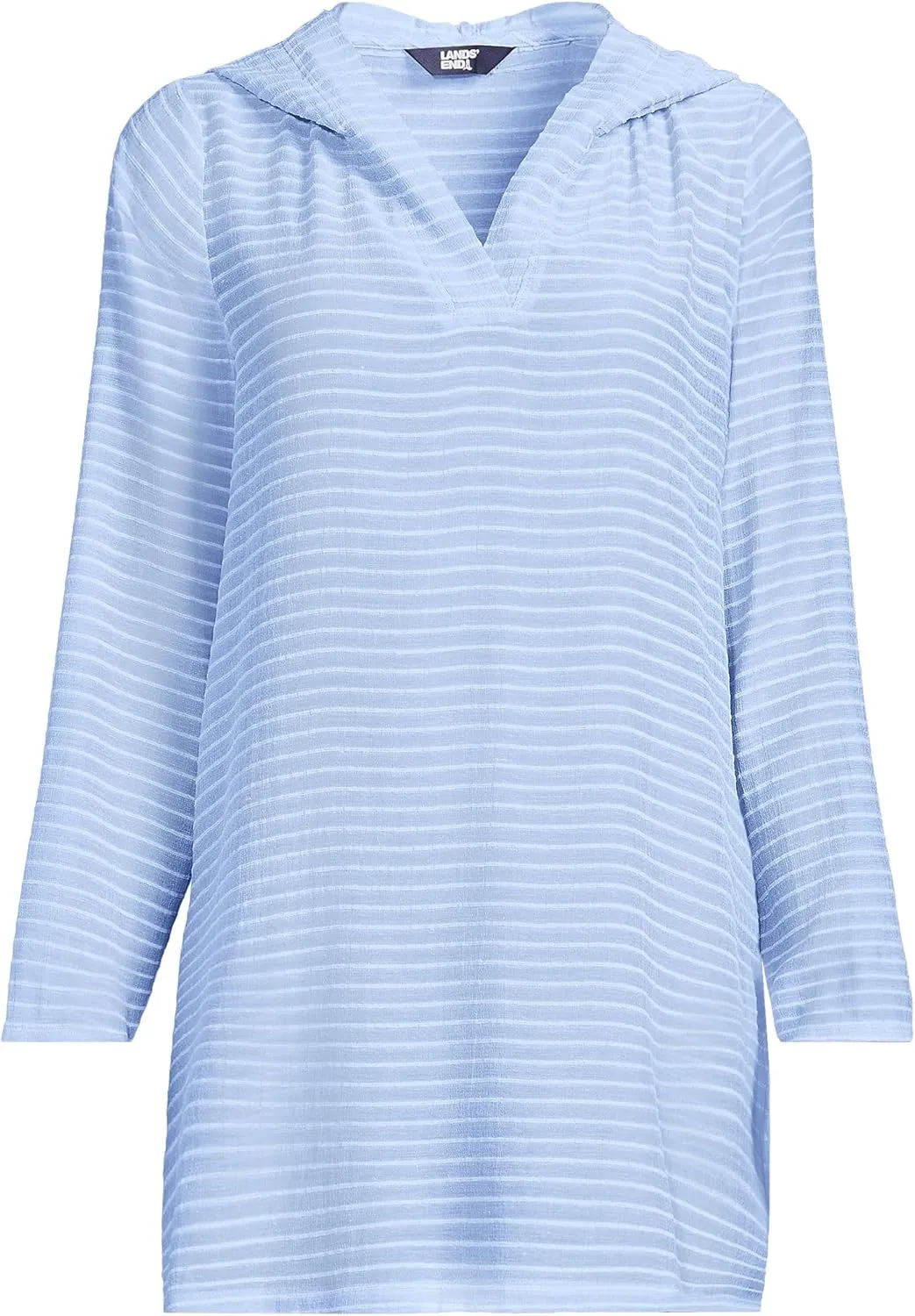 Lands' End Women's Cotton Jersey Long Sleeve Hooded Swim Cover-up Dress