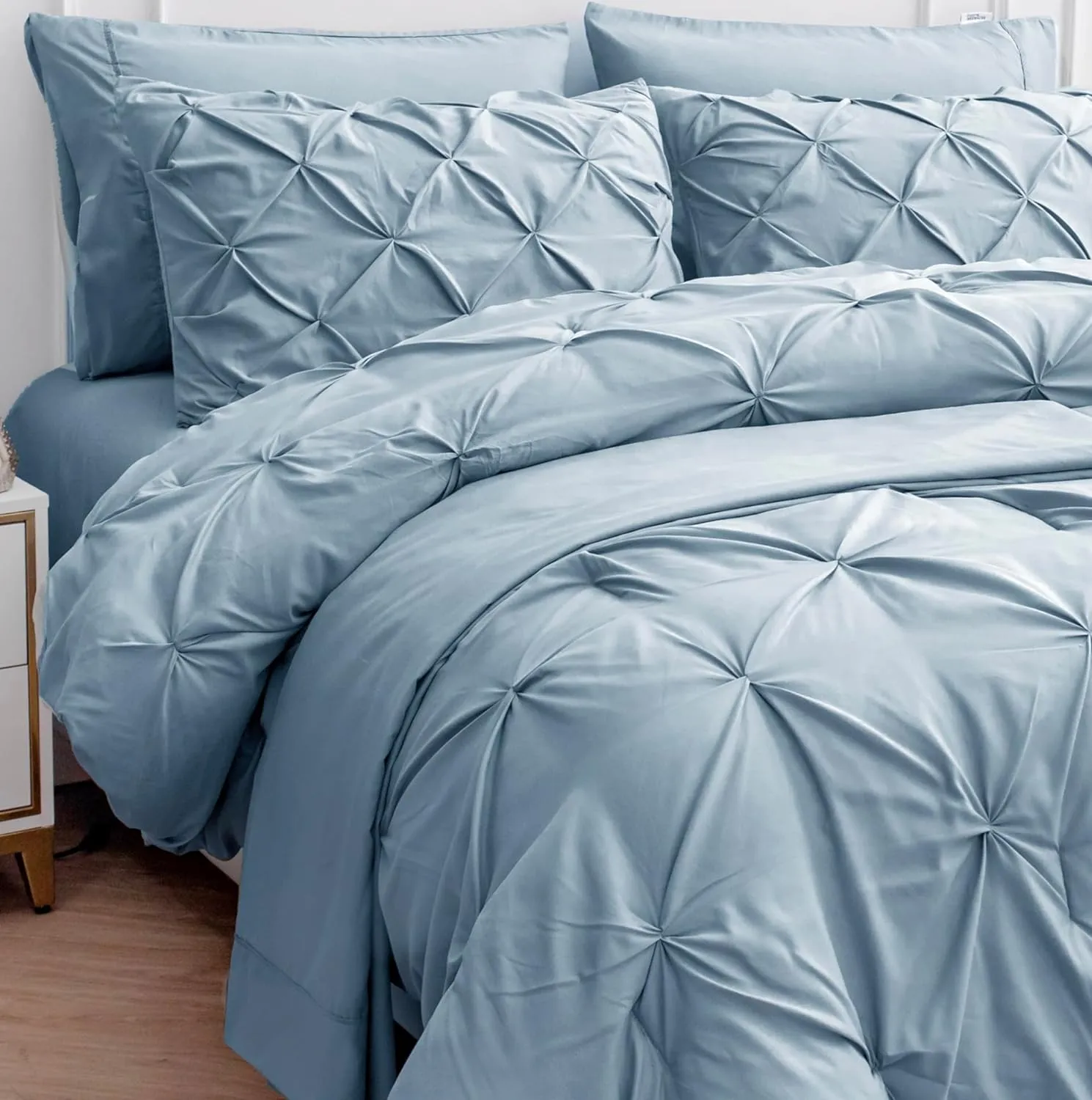 Lane Linen Twin Comforter Set with Sheets, Pillowcase & Sham - Bed in a Bag, 5 Piece - Pintuck - French Blue