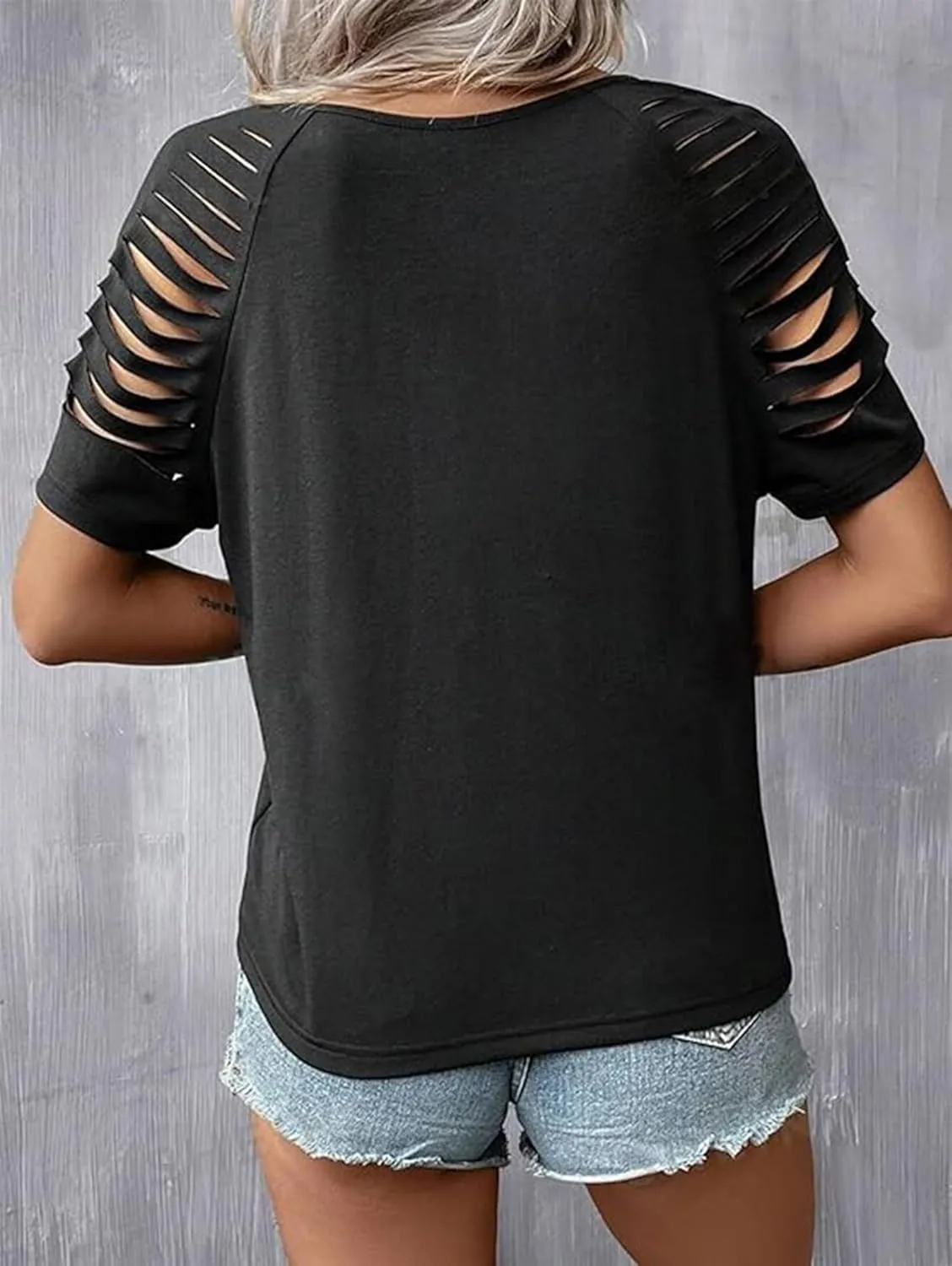 LANMERTREE Cut Out V Neck T Shirts Nashville Outfits for Women Casual Loose Shirt Country Music Graphic Tee Shirts