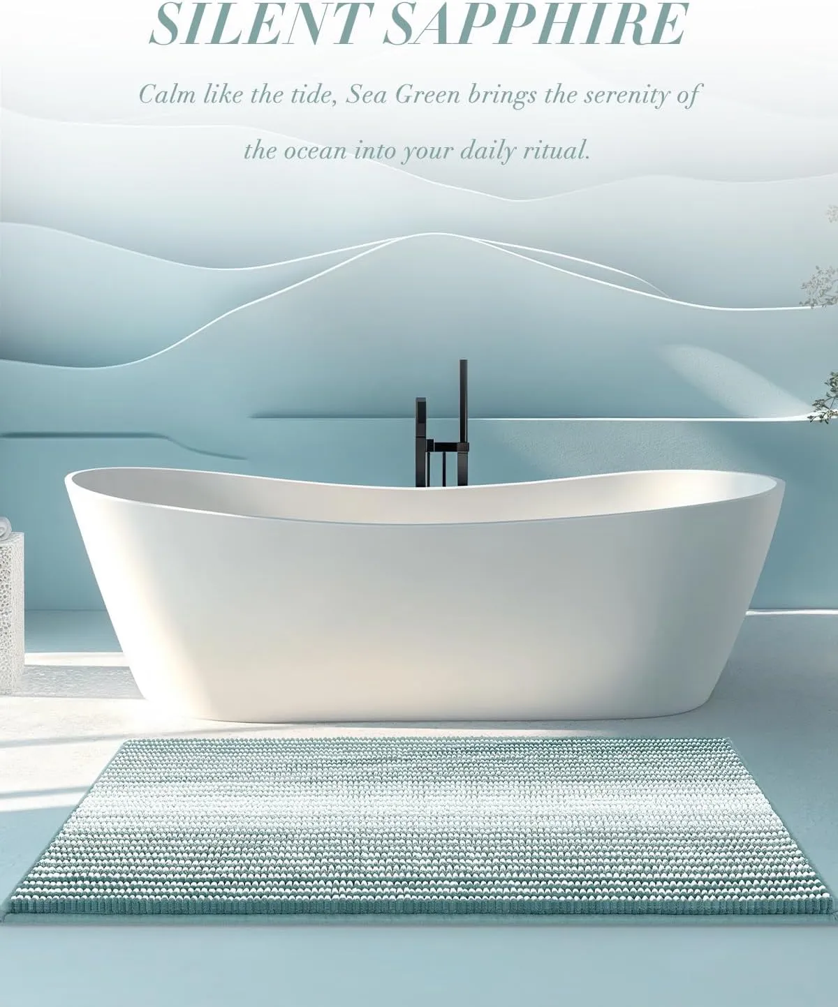 Large Bathroom Rugs Non Slip, Chenille Bath Mat Shower Rug Soft Water Absorbent Bathmat Bath Rug in Front of Bathtub Sink Bathroom Floor, Quick Dry Machine Washable, 24" x 43" Sea Green