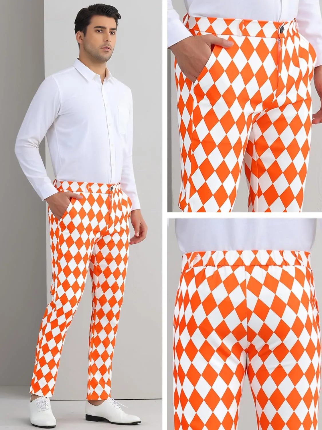 Lars Amadeus Printed Dress Pants for Men's Regular Fit Flat Front Business Suit Trousers