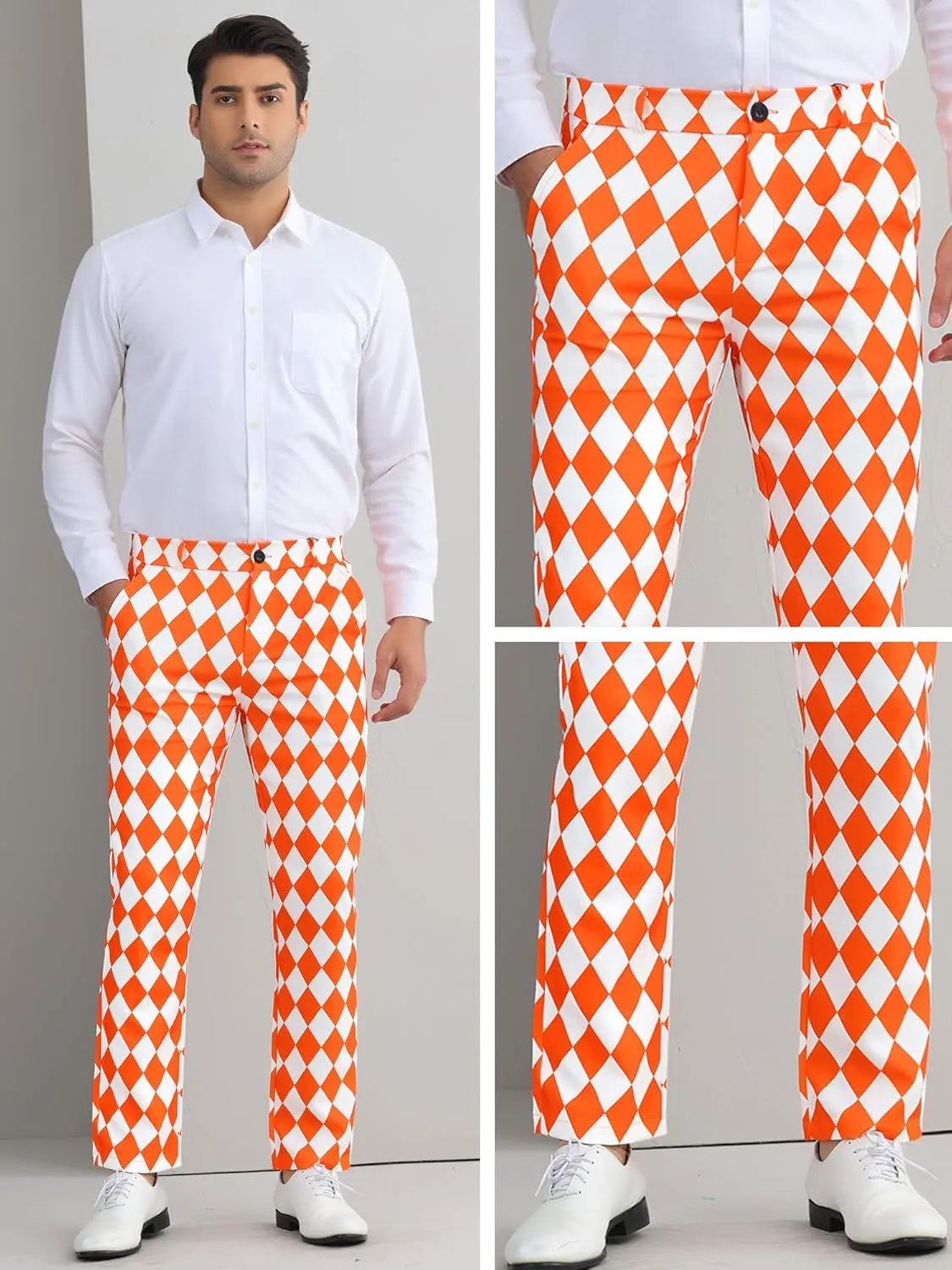 Lars Amadeus Printed Dress Pants for Men's Regular Fit Flat Front Business Suit Trousers