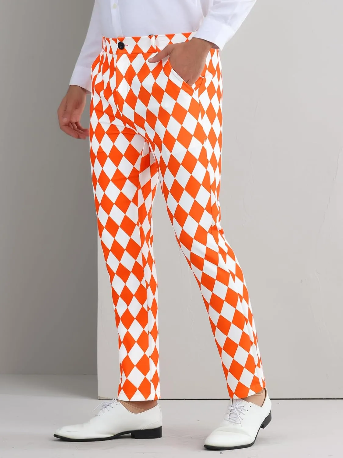 Lars Amadeus Printed Dress Pants for Men's Regular Fit Flat Front Business Suit Trousers