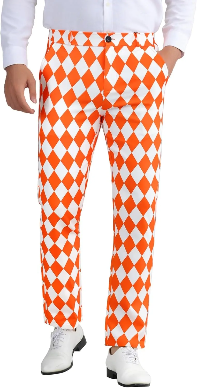 Lars Amadeus Printed Dress Pants for Men's Regular Fit Flat Front Business Suit Trousers