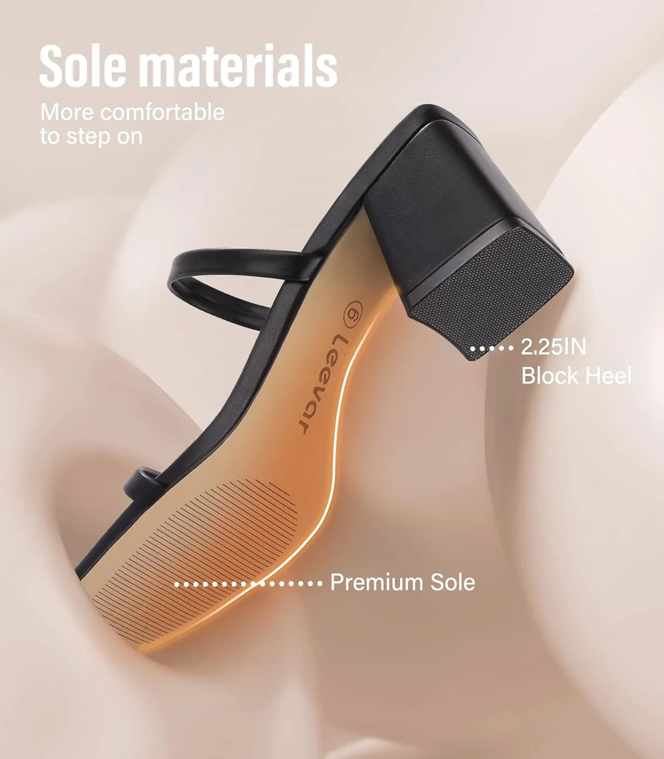 Leevar Square Toe Heeled Sandals for Women - Women's Low Block Heels Sandals - 2.25IN Open Toe Ankle Strap Chunky Heels - Slip on Heeled Sandal Mule- Nude Black Strappy Heels for Party Wedding Dress Shoes