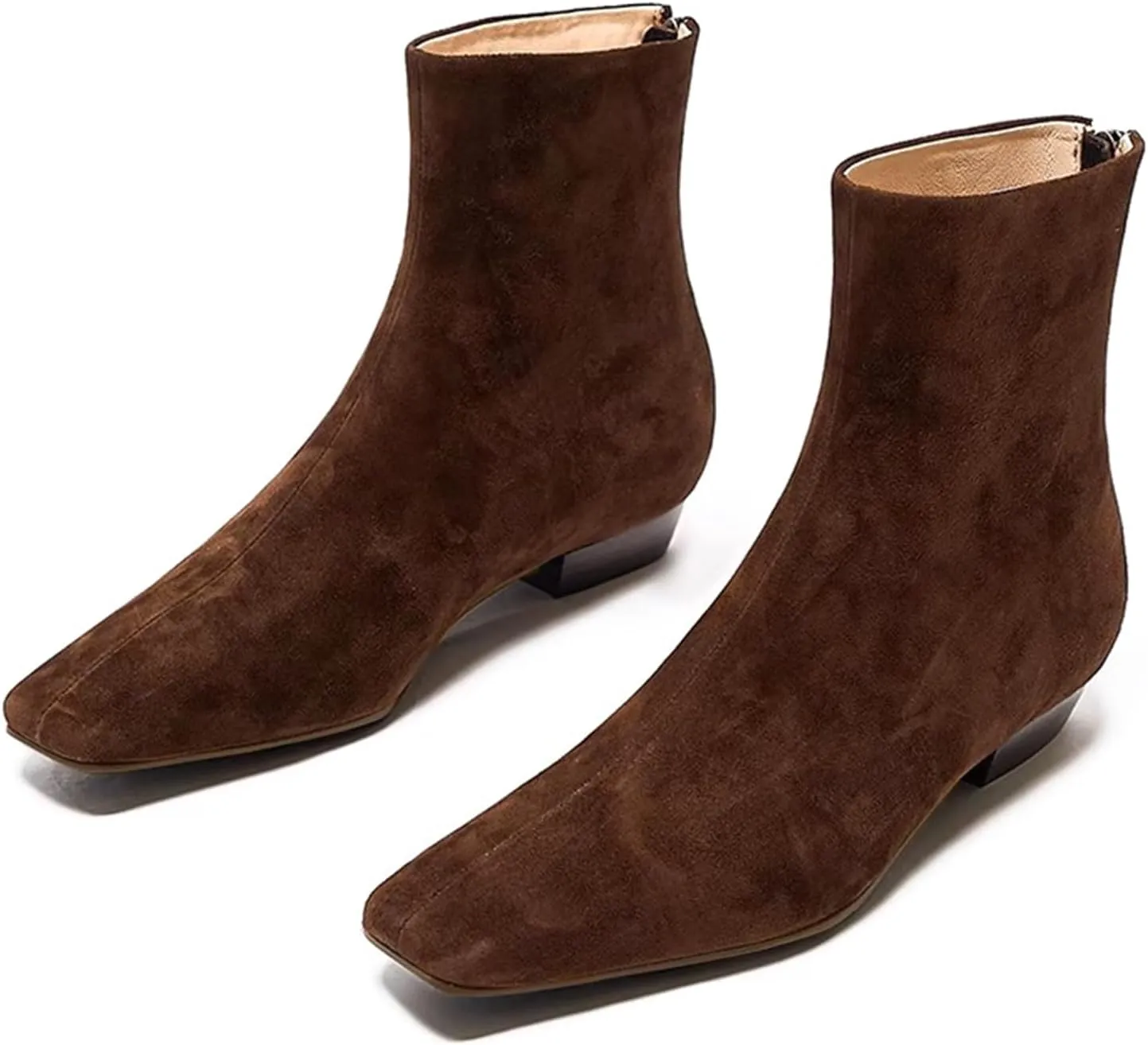 LEMUTISME Women's Stylish Square Toe Matte Leather/Suede/Animal Pattern Comfort Casual Low Flat Heel Dress Chelsea Ankle Booties