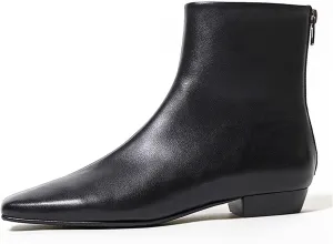LEMUTISME Women's Stylish Square Toe Matte Leather/Suede/Animal Pattern Comfort Casual Low Flat Heel Dress Chelsea Ankle Booties