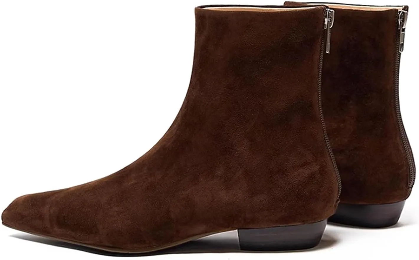 LEMUTISME Women's Stylish Square Toe Matte Leather/Suede/Animal Pattern Comfort Casual Low Flat Heel Dress Chelsea Ankle Booties