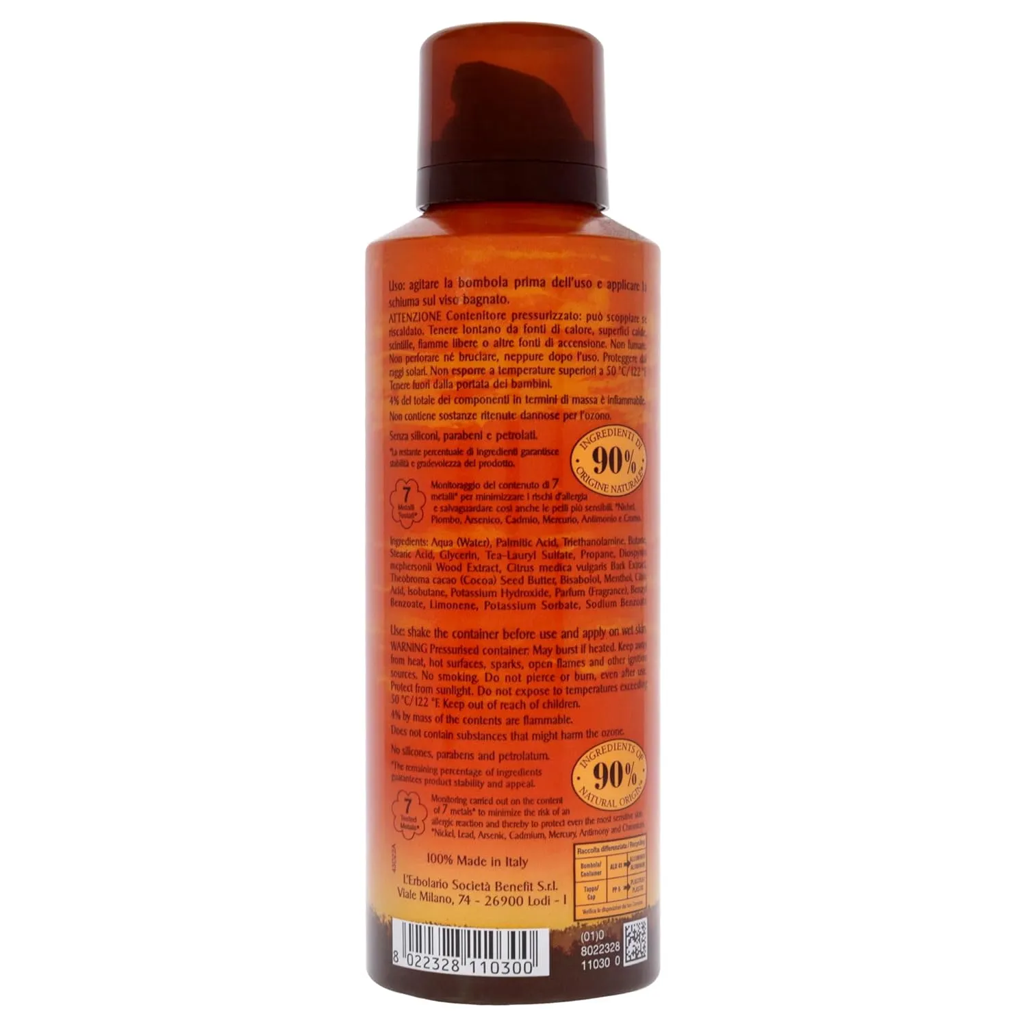 L'Erbolario Notes Of Ebony Shaving Foam - Gentle Foam For A Perfect Shave - Leaves Skin Fresh And Moisturized - Prepares Face For Shaving - Perfect Masculine Scent - Paraben And Cruelty Free - 6.7 Oz