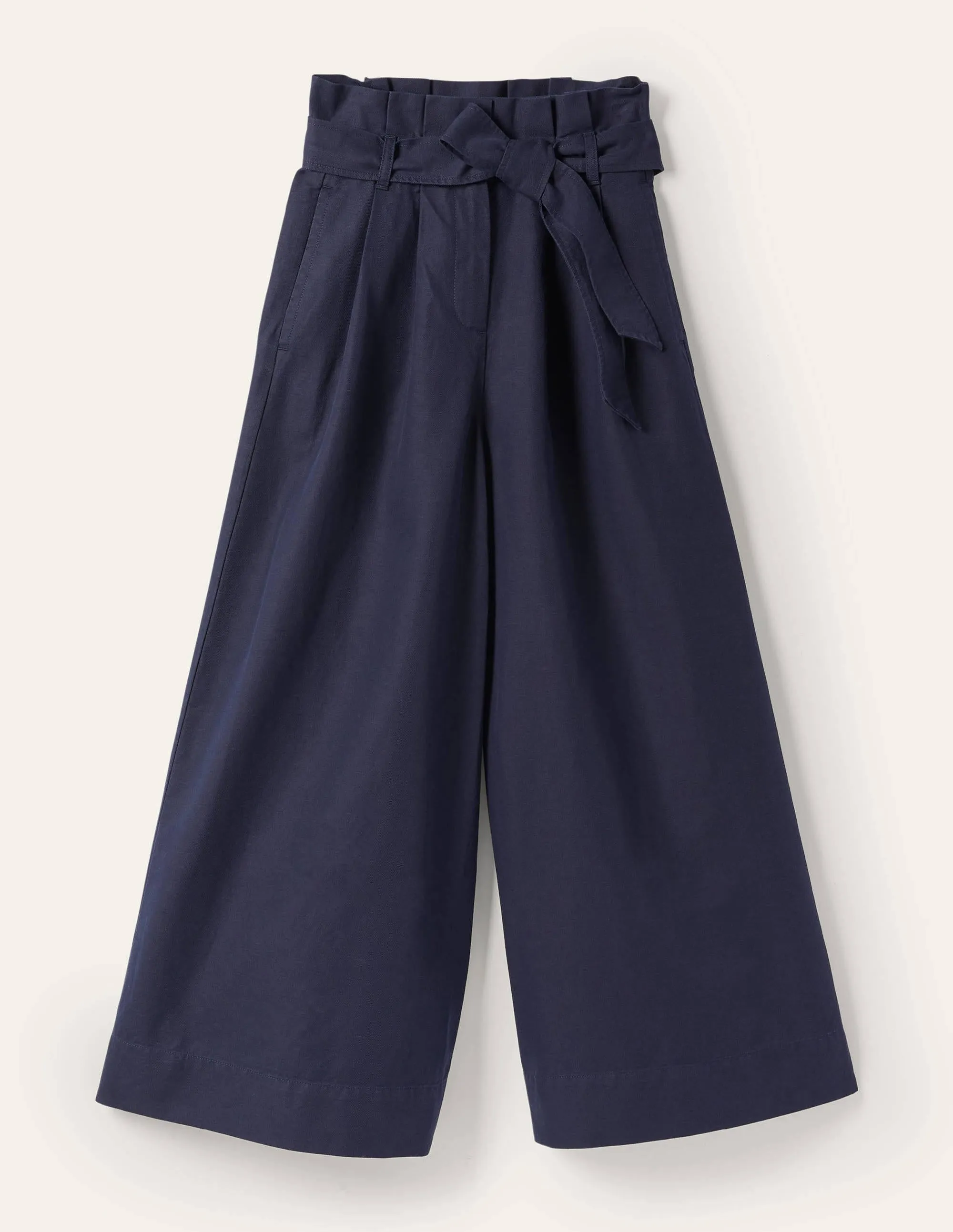 Linen Blend Wide Leg Culottes-Navy