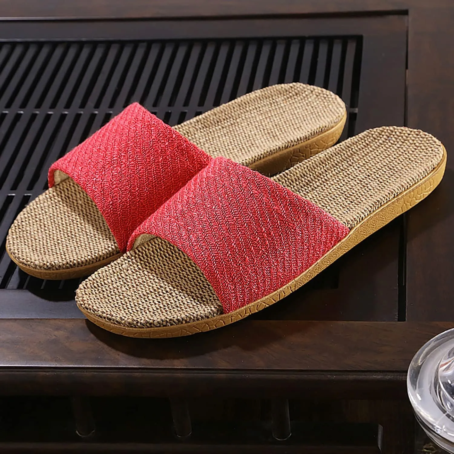 Linen summer non-slip indoor slippers Non-slip spa slippers Comfortable slippers