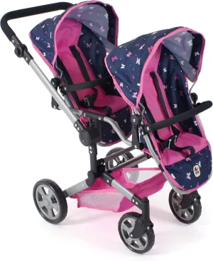 Linus Duo Doll Stroller, Double Stroller for 4-8 Years Old, Butterfly, Navy/Pink, 690-33