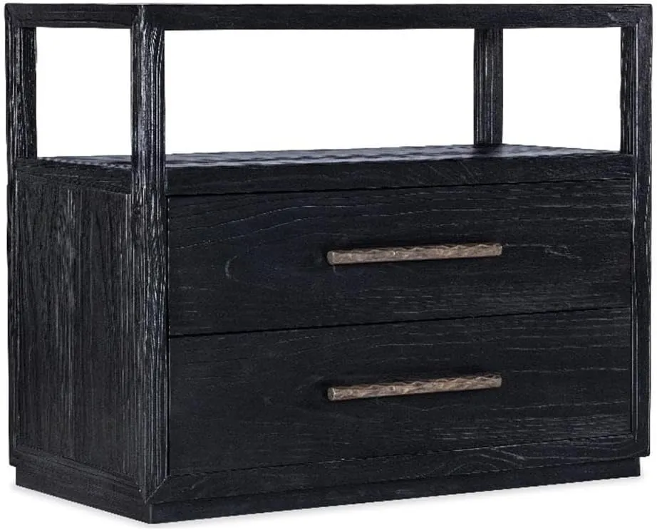 Linville Falls Shou Sugi Ban Two Drawer Wood Nightstand in Black by Hooker