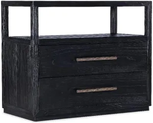 Linville Falls Shou Sugi Ban Two Drawer Wood Nightstand in Black by Hooker