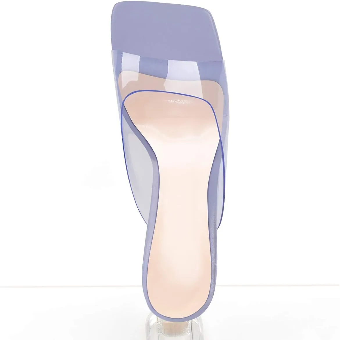 LISHAN Square Open Toe Mules Clear Mid Block Heeled Sandals for Women