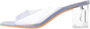 LISHAN Square Open Toe Mules Clear Mid Block Heeled Sandals for Women