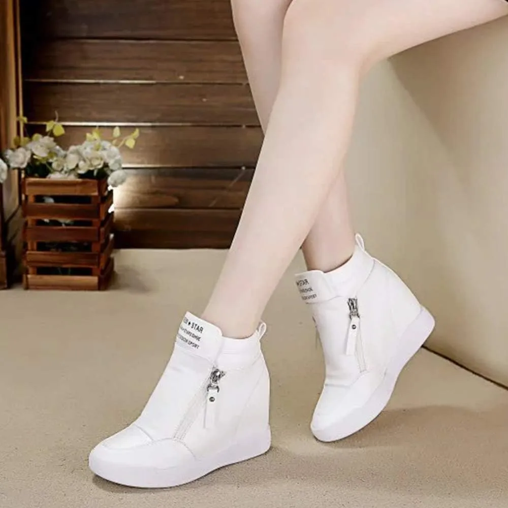 LIURUIJIA Women's Platform Hidden Wedge Sneakers High-Top Fashion Sneakers Dressy Casual Tennis Shoes Ankle Boots